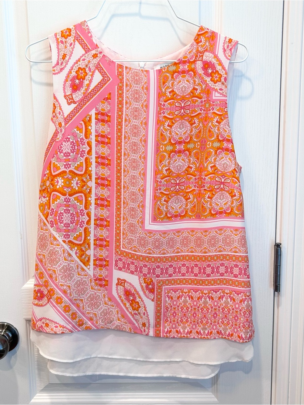 Rose + Olive Women’s Orange & Pink Floral Layered Sleeveless Back Zip Top Size M